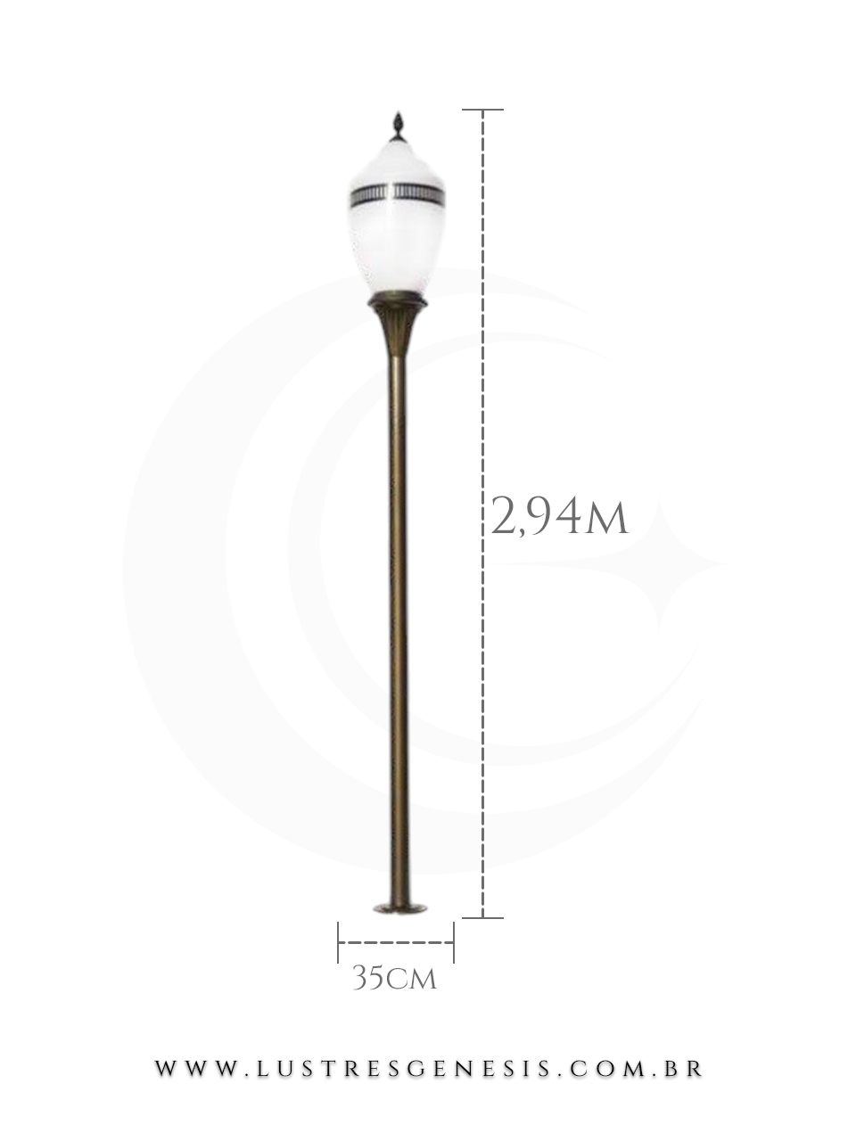 Poste de Jardim Colonial Clássico 2,94m com Globo Branco para Jardim Fachada Área Externa Garagem Piscina
